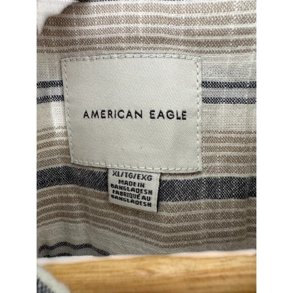 American Eagle Brown Stripe Short Sleeve Button Front Shirt Men's Size XL - Picture 5 of 5